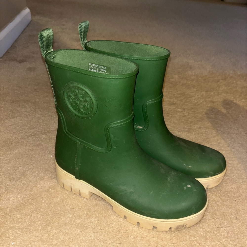 Tory Burch Green and Cream Ankle Booties